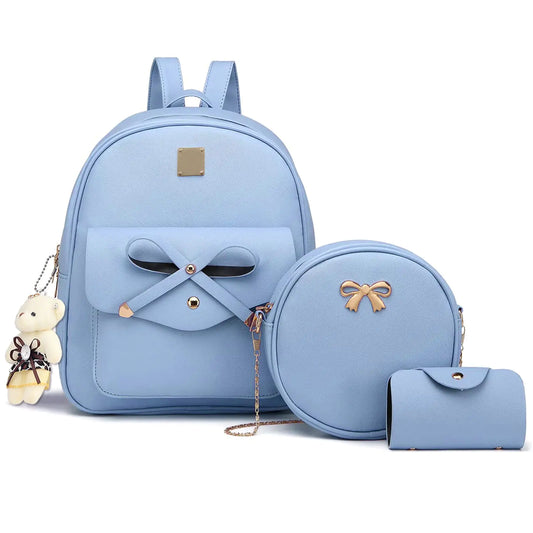 K.E.J. 3-Piece Mini Bow Backpack Set – Casual & Cute