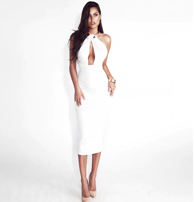 GlowLink™ Necklace Bodycon Midi Dress