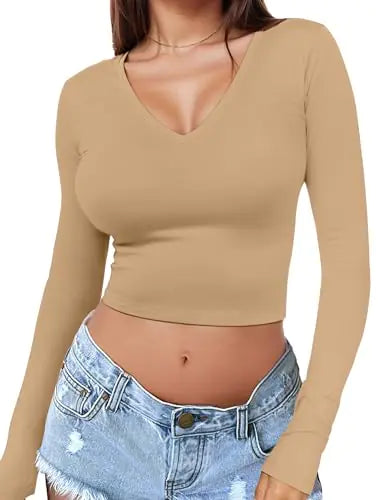 SoftRush™ V-Neck Crop – Y2K Slim Fit