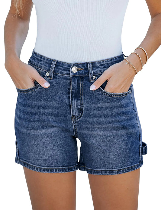 luvamia CurveCraft™ High-Waisted Carpenter Shorts – Nightfall Blue