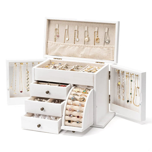 Willow Keep – Rustic Wood Jewelry Box (Weathered White)