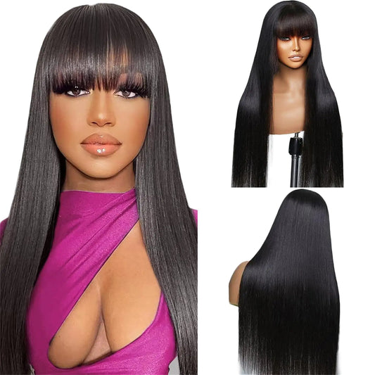 Straight Luxe – Glueless Bang Wig 180% Fullness