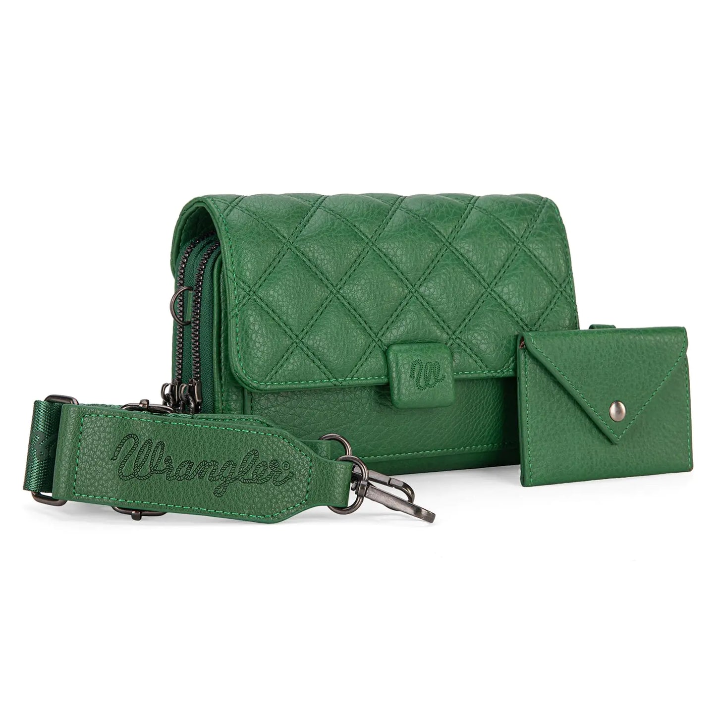 Wrangler SoftQuilt™ Leather Crossbody Wallet – Olive Green