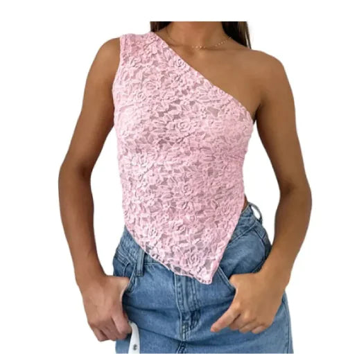 LaceVibe™ Asymmetrical Tank – Black Elegance