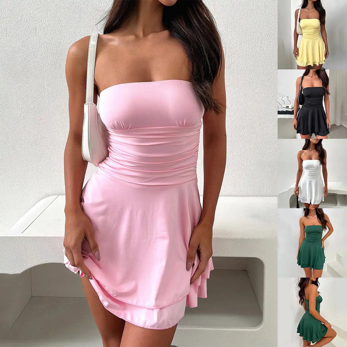SweetRush™ Y2K Tube Dress – Pleated Bodycon