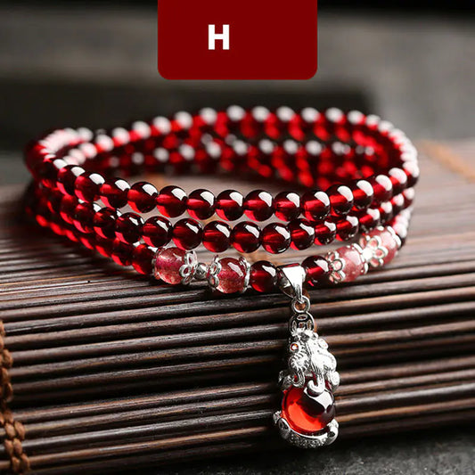 Crimson Stone – Natural Garnet & Silver Bracelet