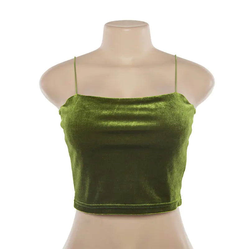 VelvaMuse™ Strapless Velvet Crop – Emerald Green